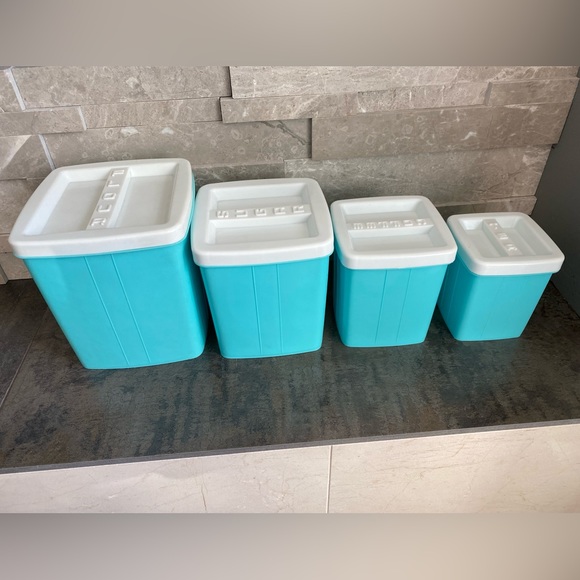 Vintage Turquoise kitchen canister set - Picture 1 of 10